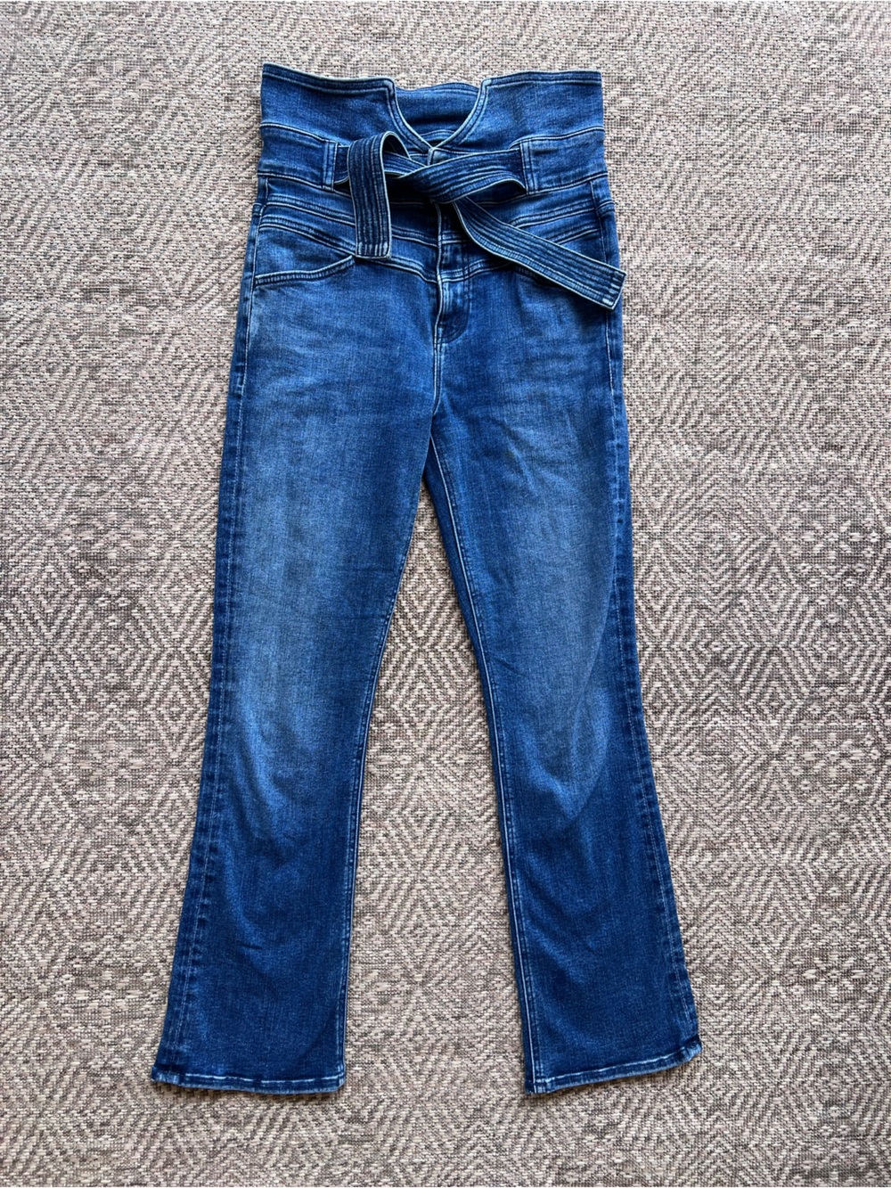 MOTHER The Insider Ankle Triple Stack Jeans 27 Belted High Rise Kick Flare Denim